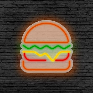 Neón decorativo hamburguesa en varios colores con base de metacrilato
