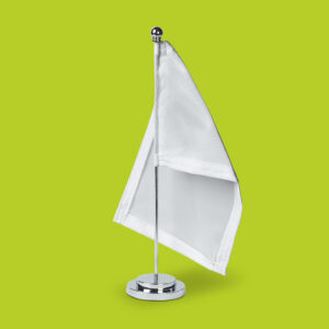 Bandera de sobremesa elegante con mástil cromado para oficina - Aplikados